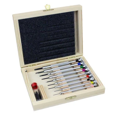 Screwdriver Set In Wooden Box 9 Piece Kit Watch And Jewelry