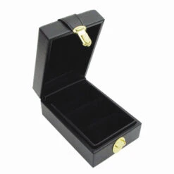 Gem Parcel And Diamond Paper Box Black Leather Small 3 Compartment Storage Case