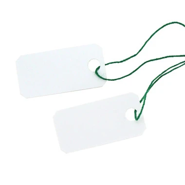 Arch Crown String Tags - (23mm X 11mm) White With Green String Pkg Of 250