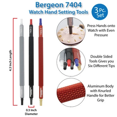 Bergeon 7404 Set Of 3 Watch Hand Install Setting Tools Dual Sided With Replaceable Tips - Image 2